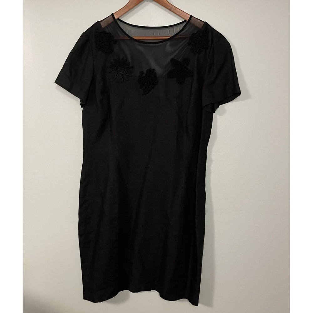 Adrienne Vittadini Vintage Linen Dress Black Sz 14‎ Minimalist Sun